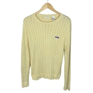 C12 Women’s Ladi Vesi LSU Tigers Silk Blend Cable Knit Crewneck Sweater XL